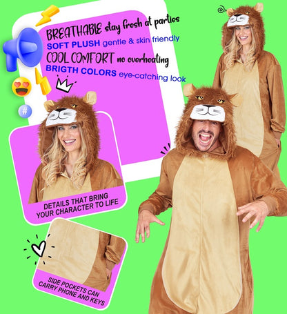 Plush Onesie Lion  Hooded Jumpsuit 
