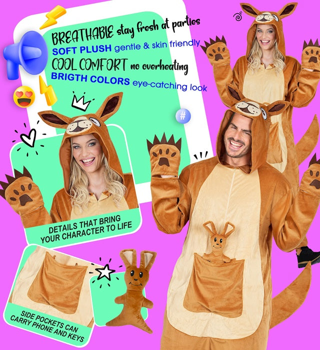 Plush Onesie Kangaroo  Hooded Jumpsuit, Baby Kangaroo 
