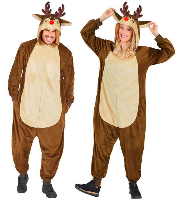 Plush Onesie Reindeer  Hooded Jumpsuit 