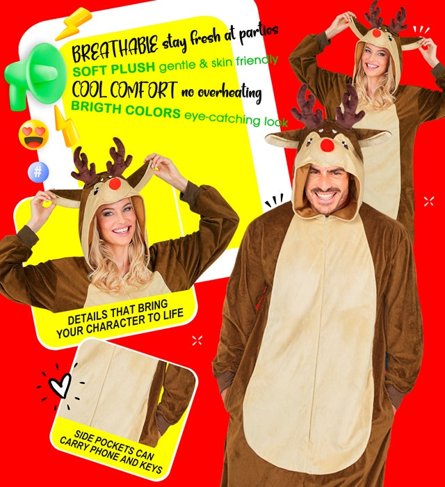 Plush Onesie Reindeer  Hooded Jumpsuit 