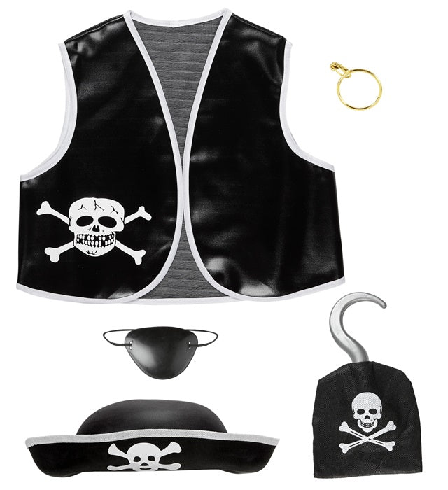 Pirate Dress-Up Set  Vest, Hat, Eye-Patch, Earring, Hook 
