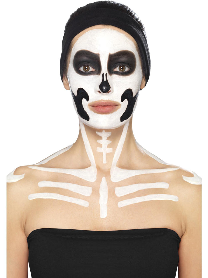 Skeleton Liquid Latex Kit Adult Black And White Make Up Pots 2 Sponge Applicators