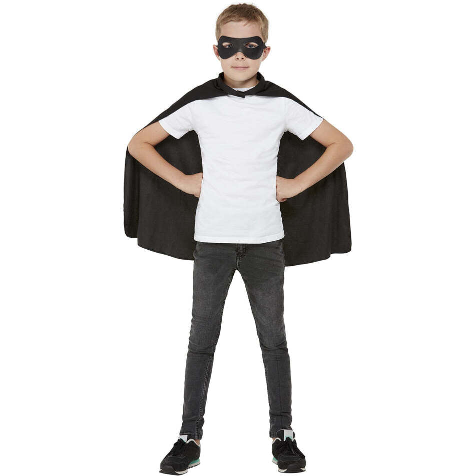 Black Cape Long with Velco Fastening and Eyemask Kids Costume Accessory 1