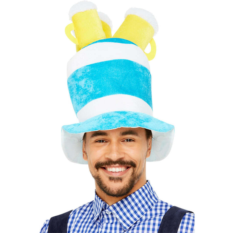 Oktoberfest Beer Hat Blue and White Felt with Three Beers Costume Accessory 1