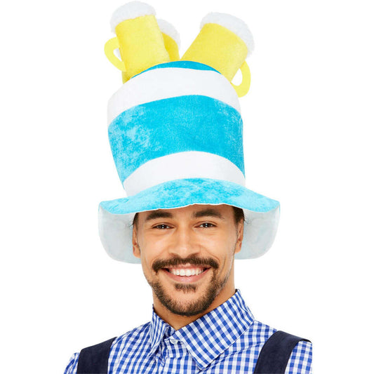 Oktoberfest Beer Hat Blue and White Felt with Three Beers Costume Accessory 1