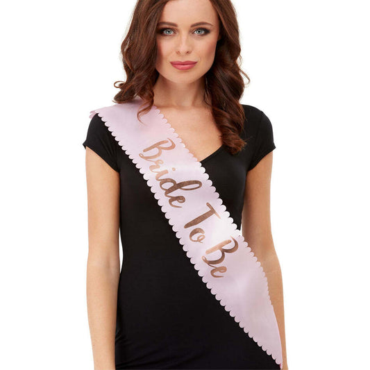 Bride To Be Sash Pink with Gold Lettering 1