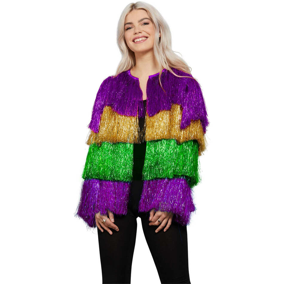 Fever Tinsel Mardi Gras Jacket Multi Coloured Festival Costume Accessory 1