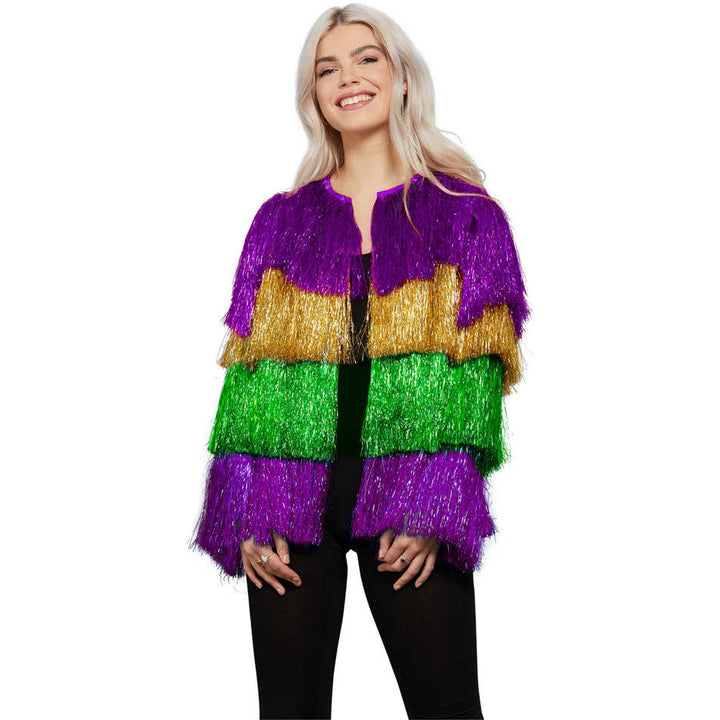 Fever Tinsel Mardi Gras Jacket Multi Coloured Festival Costume Accessory 1