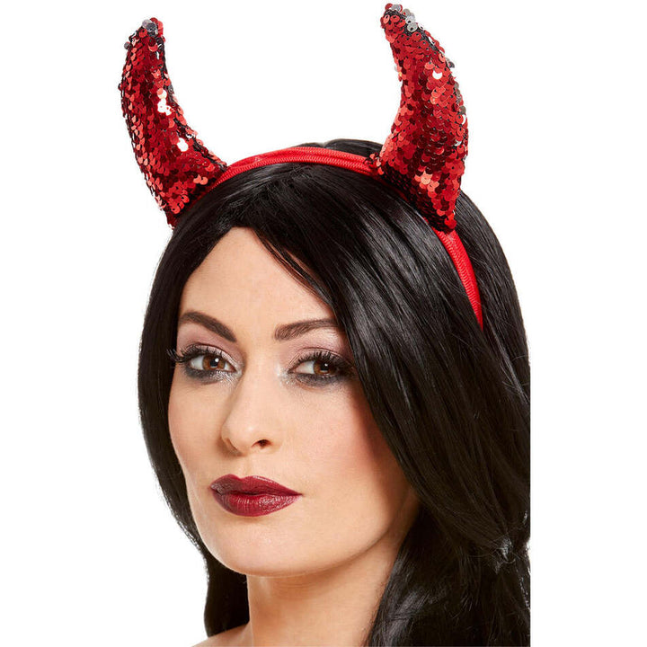 Reversible Sequin Devil Horns Red Silver Adult Costume Accessory 1