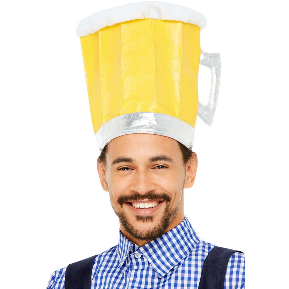 Oktoberfest Beer Hat Yellow with Handle Fun Costume Accessory 1