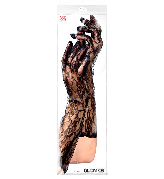 Long Black Lace Gloves - 40 Cm
