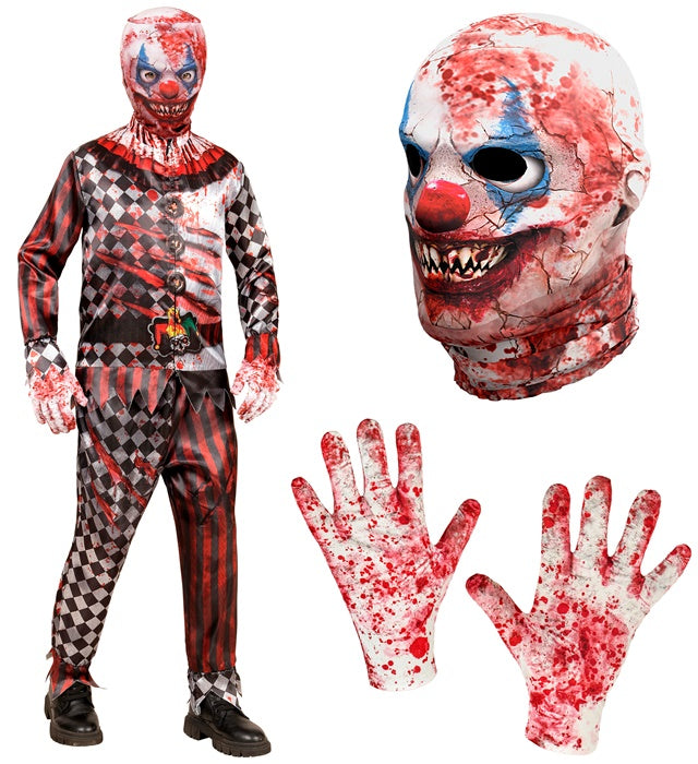 Evil Clown Fast Costume  Jacket, Pants, Gloves, Mask 
