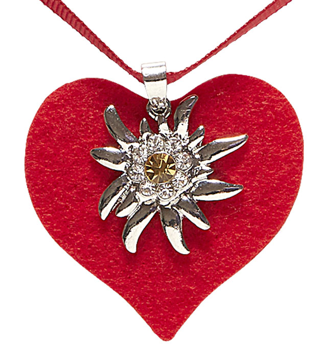 Red Heart Ribbon Necklace With Strass Edelweiss