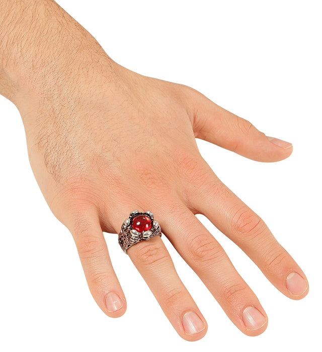Skulls Ring With Red Gem