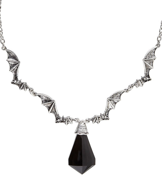 Bat Necklace With Black Gem