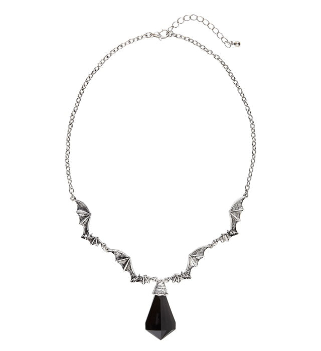 Bat Necklace With Black Gem
