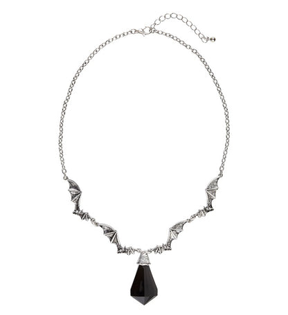 Bat Necklace With Black Gem