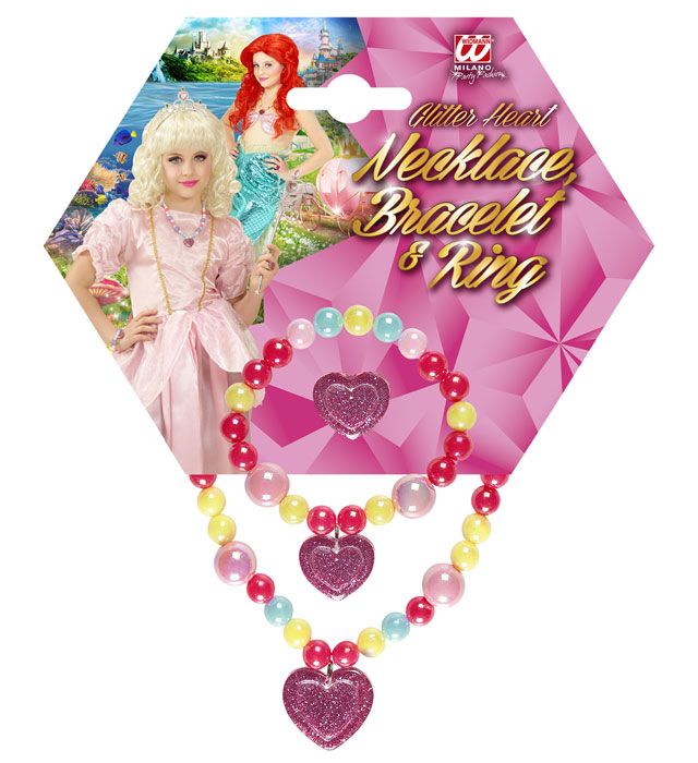 Heart Beaded Necklace, Bracelet & Ring 3 Colors Ass.