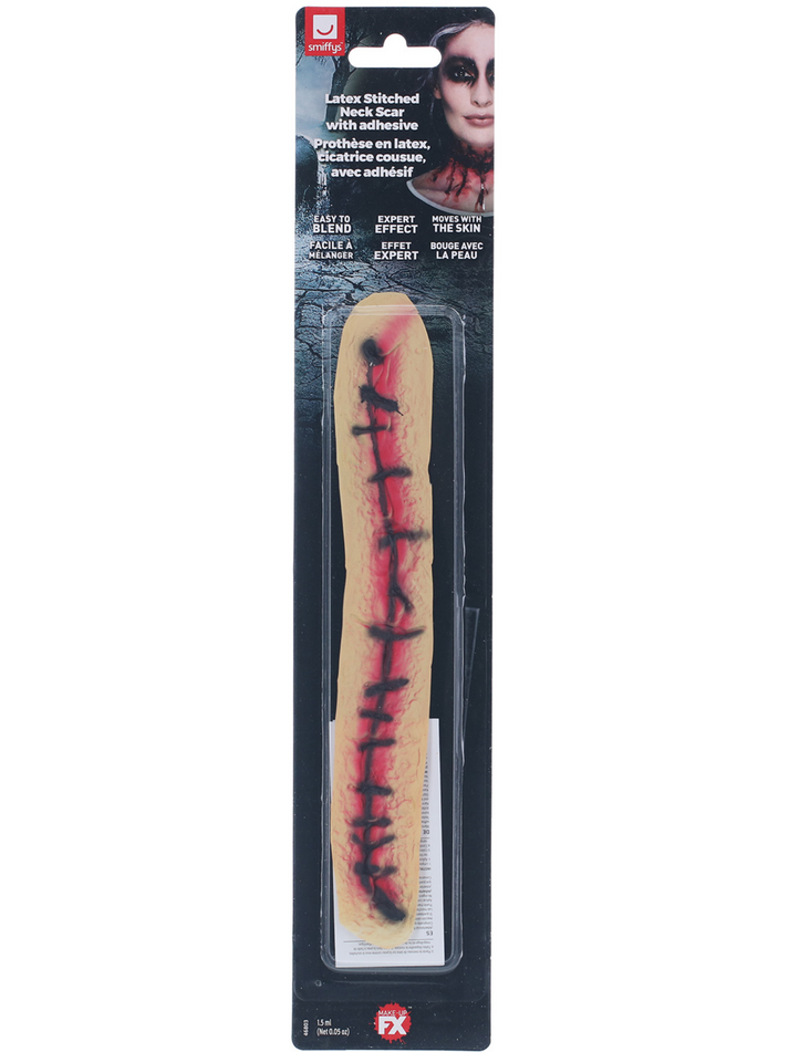 Latex Stitched Neck Scar Prosthetic Adult Red Scar with Adhesive Horror Accessory