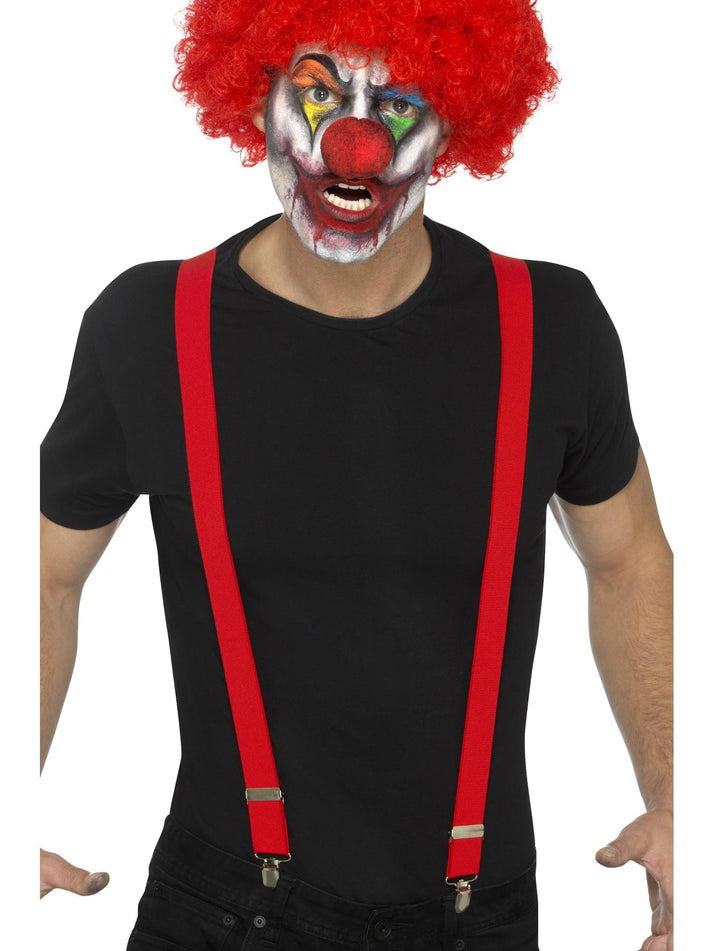 Clown Braces Red Adjustable with Attached Metal Clips Adult Costume Accessory 3