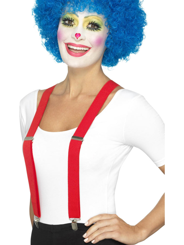 Clown Braces Red Adjustable with Attached Metal Clips Adult Costume Accessory