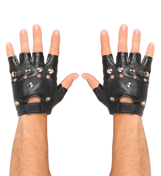 Studded Fingerless Gloves Leather Look