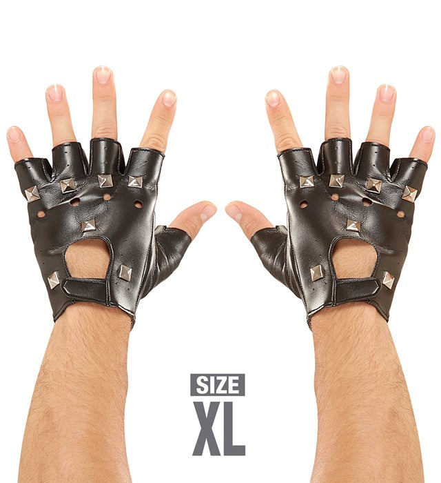 Leather Look Studded Fingerless Gloves Xl Size