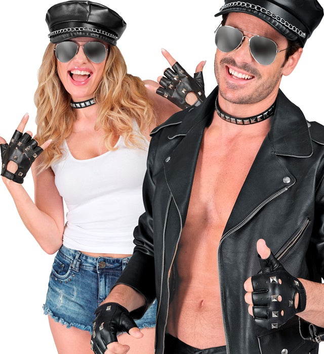 Leather Look Studded Fingerless Gloves Xl Size