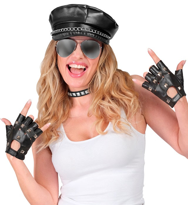 Leather Look Studded Fingerless Gloves Xl Size