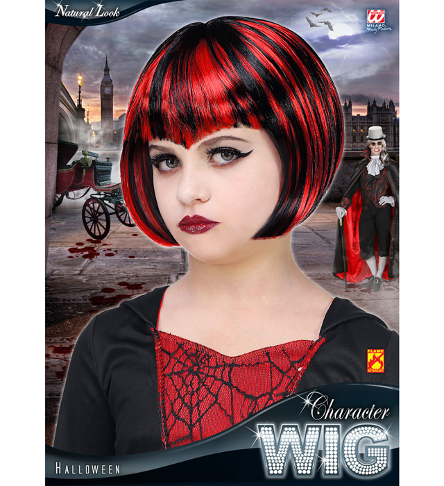 Red & Black Halloween Wig In Polybag