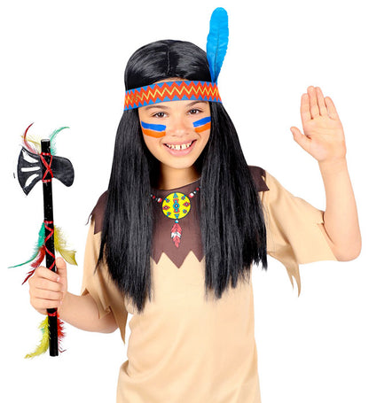 Indian Wig With Headband & Feather In Box