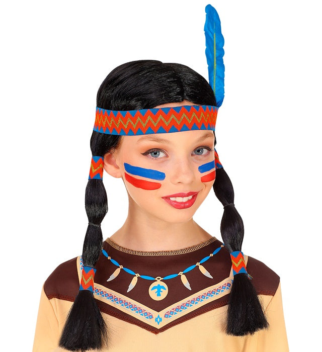 Indian Wig With Headband & Feather In Box