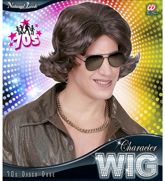 Brown 70S Disco Dude Wig In Box