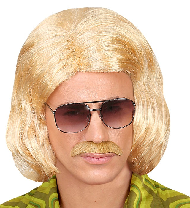 Blond 70S Dandy Wig & Moustache In Box