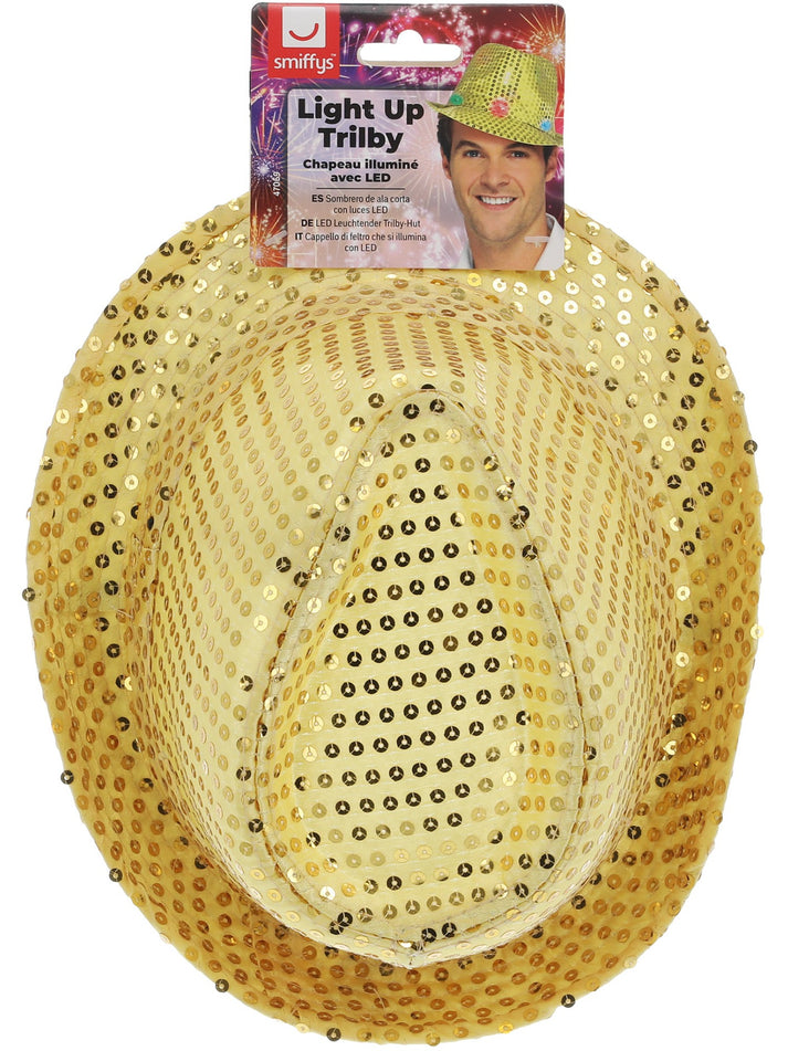 Gold Sequin LED Trilby Hat Adult Multi Function Lights 20s Costume Accessory 2