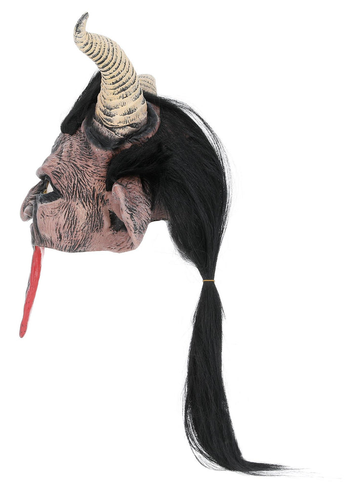 Beast Krampus Demon Mask Brown Latex Overhead with Hair and Horns 4