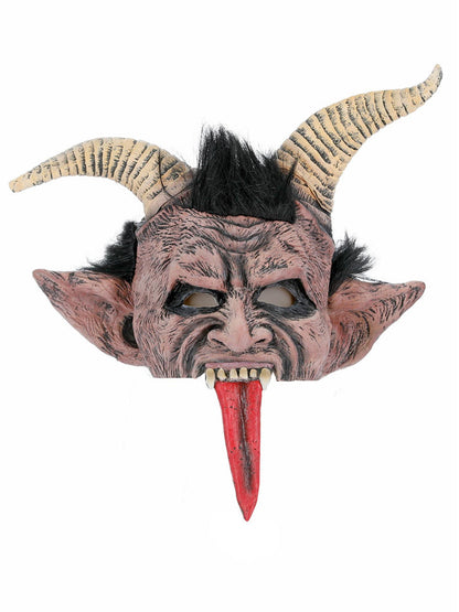 Beast Krampus Demon Mask Brown Latex Overhead with Hair and Horns 3