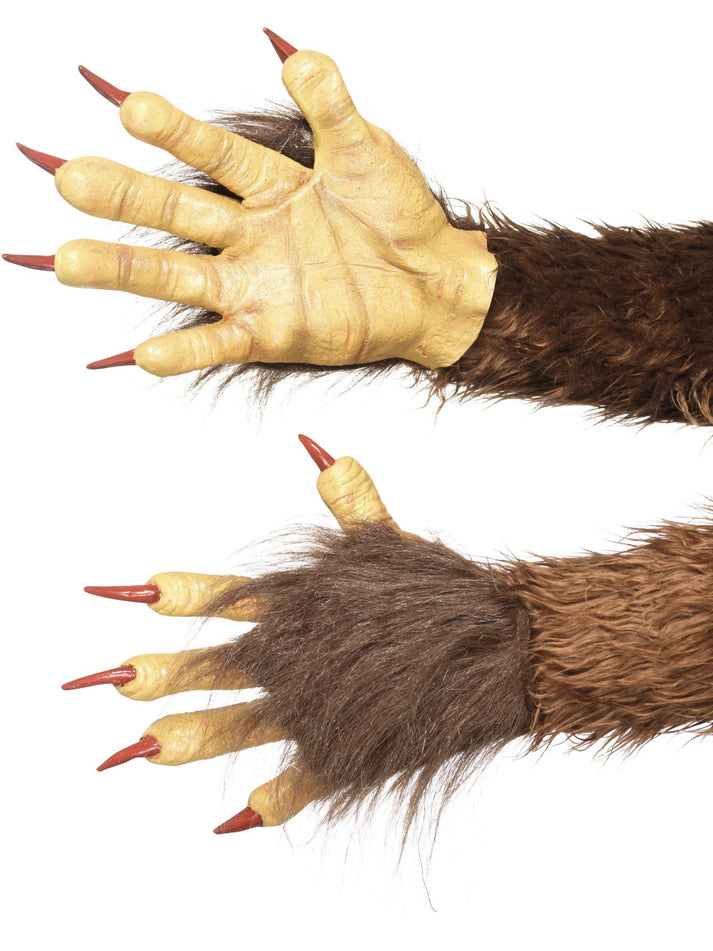 Beast Krampus Demon Gloves Adult Brown Latex With Imitation Fur Costume Accessory