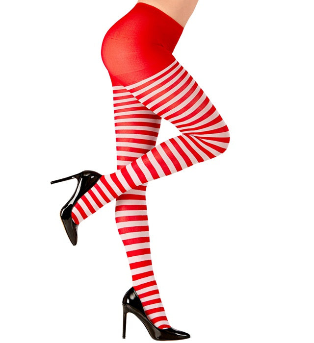 White-Red Striped Pantyhose 70 Den