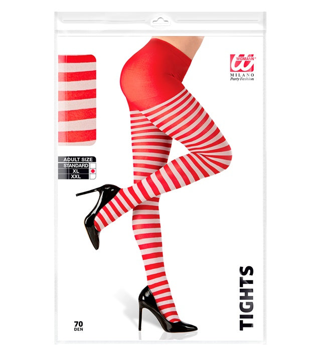 White-Red Striped Pantyhose 70 Den