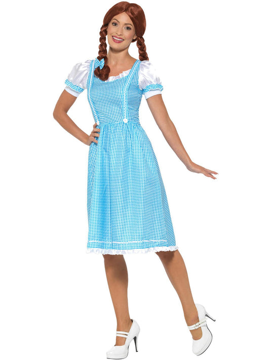 Kansas Country Girl Costume Adult Blue White Checked Dress and Hair Bows 2