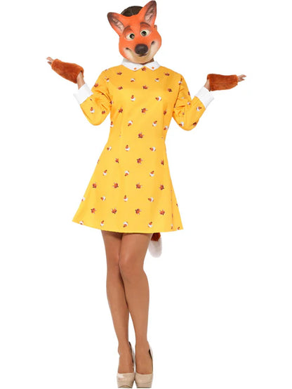 Lady Fox Costume Yellow Fantastic Miss Womens Dress Gloves Mask 4