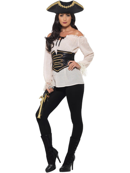 Deluxe Pirate Shirt Ladies Adult Ivory with Lace Up Waist Cincher 2