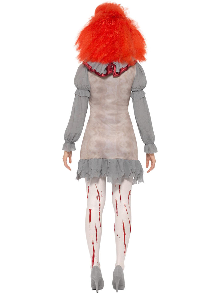 Vintage Clown Lady Costume Grey and Red Dress with Neck Ruffle 3