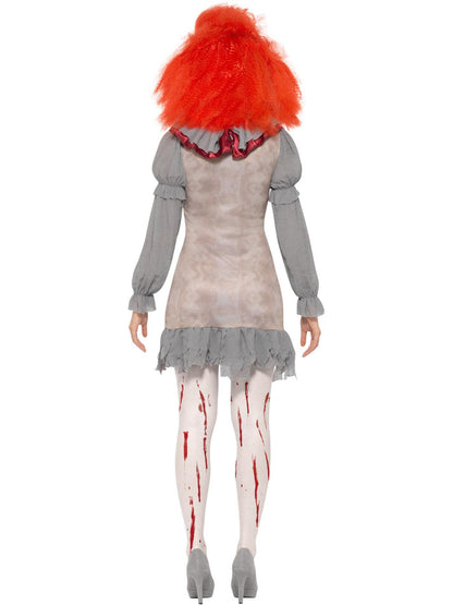 Vintage Clown Lady Costume Grey and Red Dress with Neck Ruffle 3