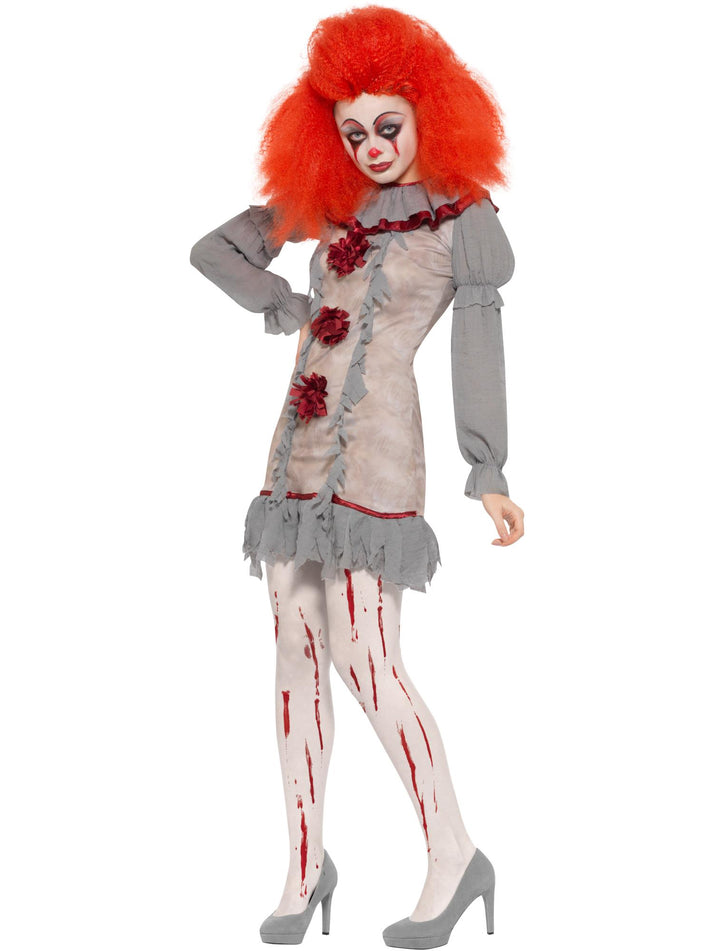 Vintage Clown Lady Costume Grey and Red Dress with Neck Ruffle 2