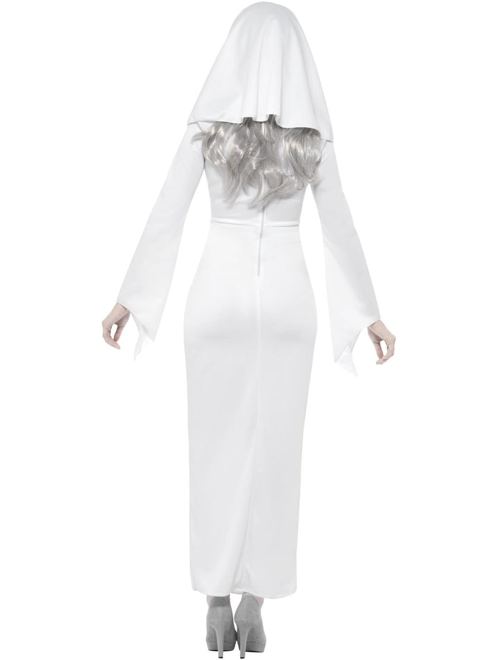 Haunted Asylum Nun Costume Adult White Dress Belt and Headpiece 3