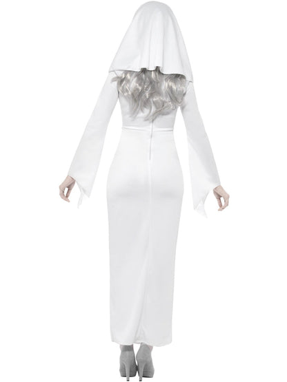 Haunted Asylum Nun Costume Adult White Dress Belt and Headpiece 3