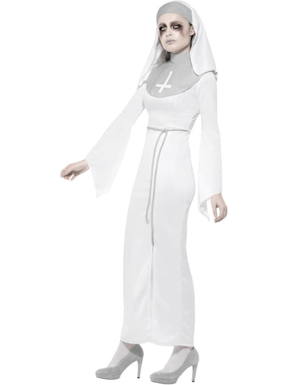 Haunted Asylum Nun Costume Adult White Dress Belt and Headpiece 2