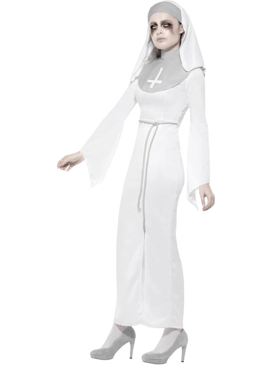 Haunted Asylum Nun Costume Adult White Dress Belt and Headpiece 2
